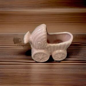Vintage Pink Glaze Ceramic Baby Carriage Pottery Planter